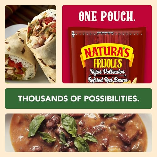 Image of NATURA'S Refried Red Beans, Ready-to-Eat Vegetarian Refried Beans, Frijoles Rojos 26.45 oz Pouch (Pack of 2)