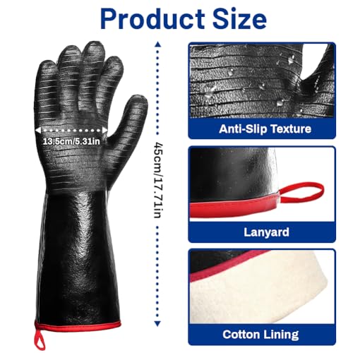 AMFUN 45CM Grillhandschuhe Hitzebeständig Extra Lang, Neoprenhandschuhe Hitzebeständig, Ofenhandschuhe Mit Wärmeisolierung rutschfeste Und Schneidfeste Protektoren Für Kochen, Backen & Grillen