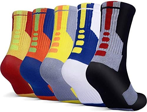 5 Pairs Mens Athletic Crew Socks Basketball Cushioned Thick Sport Long Compression Socks,6.5-11.5