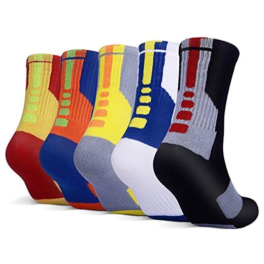 5 Pairs Mens Athletic Crew Socks Basketball Cushioned Thick Sport Long Compression Socks,6.5-11.5
