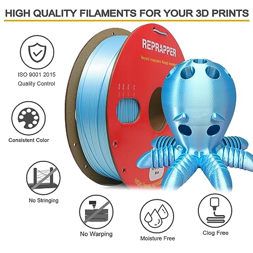Image of RepRapper Blue Silk PLA, Silky Shiny PLA Filament 1.75 MM (+-0.03 mm), 1KG Shine 3D Printer Filament for 3D Printer