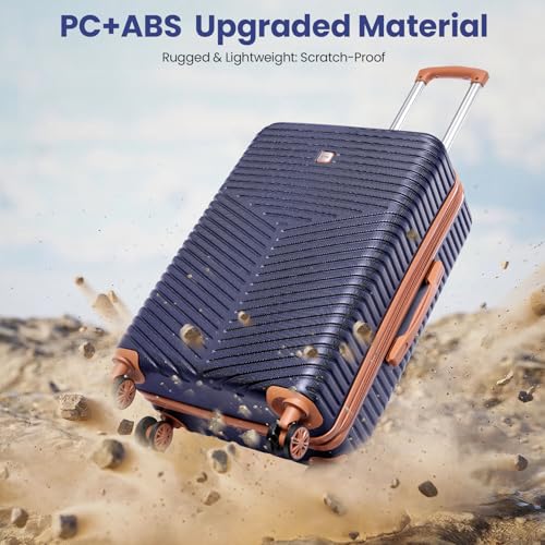 Hoteel 6 Piece Luggage Set (4-YEAR WARRANTY) Carry on ABS+PC Hard Shell Suitcase with Spinner Wheels & TSA Lock (Dark Blue)2