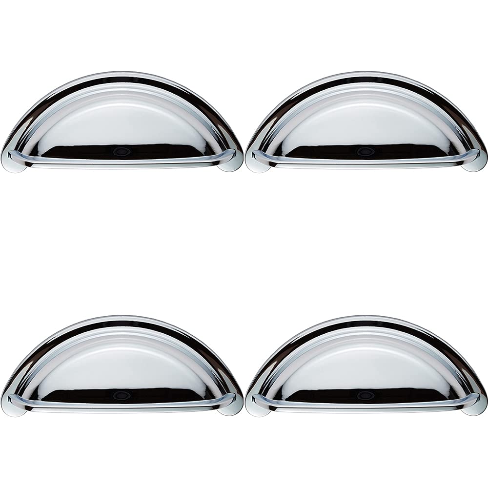 4 PACK | Cabinet Cup Pull Handle - 94 x 41.5mm - 76mm Fixing Centres - Polished Chrome | Pull Handle for Lightweight Internal Cupboard Doors - Metal Cabinet Cup Pull Handle - Kitchen Drawers