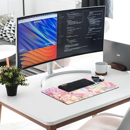 Image of Paris Eiffel Tower Extended Gaming Mouse Pad, with Stitched Edges Large Mouse Pad Desk Protector, Rubber Base Mousepad Keyboard Mouses Mat for Work Game Office Home- 32 inch X 16 inch Inch