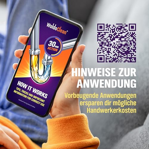 WoldoClean Rohrreiniger Extrem Stark 1000ml Gel - Profi Abflussreiniger gegen Haare, Fett und Verstopfungen, rohrfrei für Küche, Bad, Dusche, Waschbecken. – Bild 5