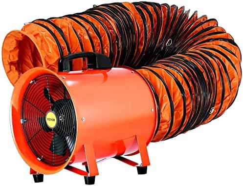 VEVOR Utility Blower/Exhaust Axial Hose Fan, 12 Inches, 3900 m3/h High Velocity Portable Ventilator, Low Noise Extractor Fan Blower with 16 ft / 5 m Duct Hose