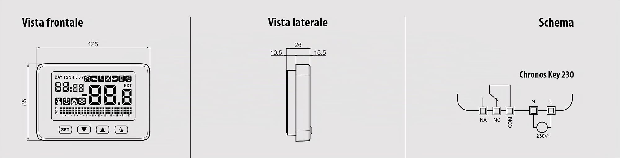 VEMER VE727400 CHRONOS KEY - Cronotermostato Digitale da Parete, Programmazione Settimanale, Alimentazione 230V, Bianco