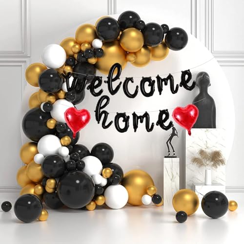 Image of TONIFUL 16 Inch Black Cursive WELCOME HOME Foil Letter Balloon Banner Decor