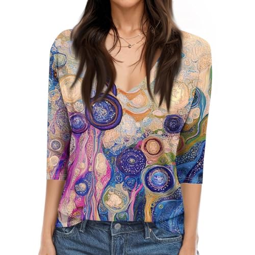 HTHLVMD Womens 3/4 Length Sleeve Tunic Tops Summer Fall Outfits 2025 Three Quarter Sleeve Casual V Neck T Shirts for Women