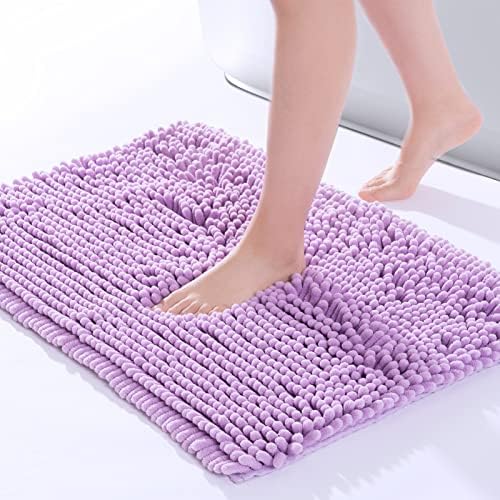 ROSMARUS Chenille Bath Mat Non-Slip Super Absorbent Bathroom Mat 80X50cm,Washable Soft Fluffy Bathroom Rug,Microfiber Shower Mat Shaggy Rug for Bathroom,Yellow