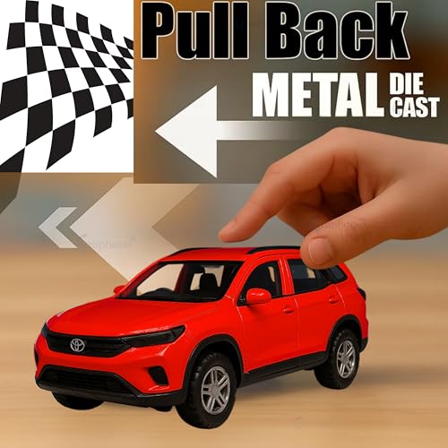 Image of toyco Alloy Metal SUV Toy Car for Kids | Pull Back Unbreakable Small Toy Cars | Openable Doors, Smooth & Shiny Edges |1:36 Scale | Gift Toys for Boys and Girls Age 3+ | (Fortuner red)