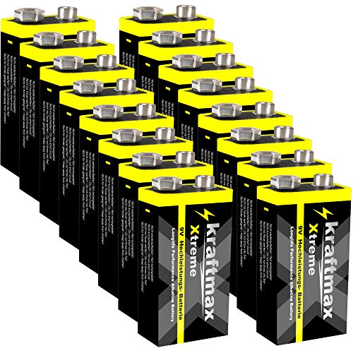 16er Pack Xtreme 9V Block Hochleistungs- Batterien ideal für 10 Jahres Rauchmelder - 6LR61 9 Volt Longlife Blockbatterie mit maximaler