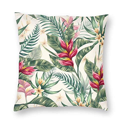 Summer Tropical Plant Pillowcase Beautiful Flower pillowcover Home Decoration Floral Throw Pillow Cover Living Room Garden 18x18 inches