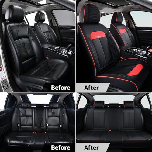 Image of FLORICH Front Seat Covers, Luxury Car Seat Cover with Waterproof Leather, Automotive Vehicle Seat Covers for Cars Trucks Vans SUVs Sedans (2 Packs, Black&Red Line)