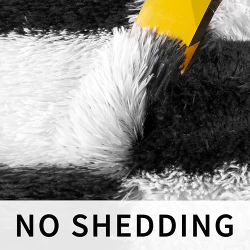 Tapis pelucheux extra large au design noir et blanc moderne et confortable