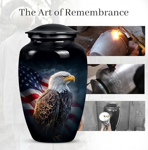 Image of American Flag Eagle Urn for Ashes Adult Male, Patriotic Funeral Urns for Human Ashes Adult Female, Black Military Urn for Ash Mom & Dad (Large, 10 Inch)