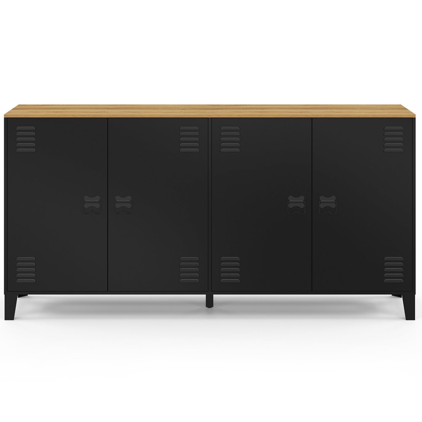 IDMarket - Buffet 160 cm Ester métal Noir Plateau Bois, Design Industriel | Avec 4 portes