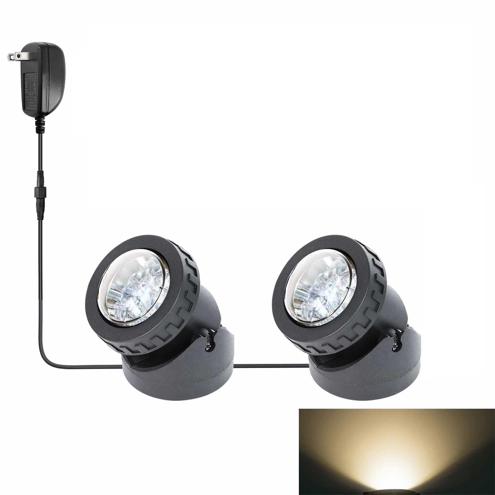 Pond Lights, Underwater 12 LEDs Landscape Spotlights, IP68 Waterproof Submersible Fountain Lights for Garden Yard Aquarium Pond Fountain Waterfall, Warm White (Set of 2)