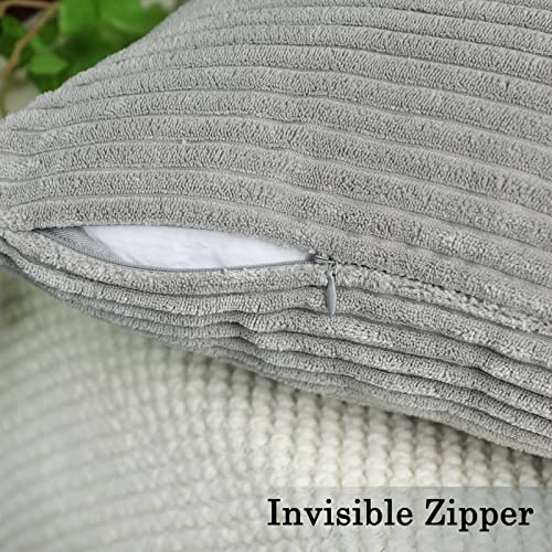 Mekajus Set Of 4 Decorative Throw Pillow Covers - Soft Striped Corduroy Pillow Cases Solid Square Home Deco Cushion Cover For Living Room Couch Sofa Bedroom (18X18 Inch, Neutral) #TOP4