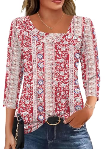 Image of LOMON Womens 3 /4 Length Sleeve T Shirts Asymmetrical Neck Tops Business Blouses for Women Fashion 2026