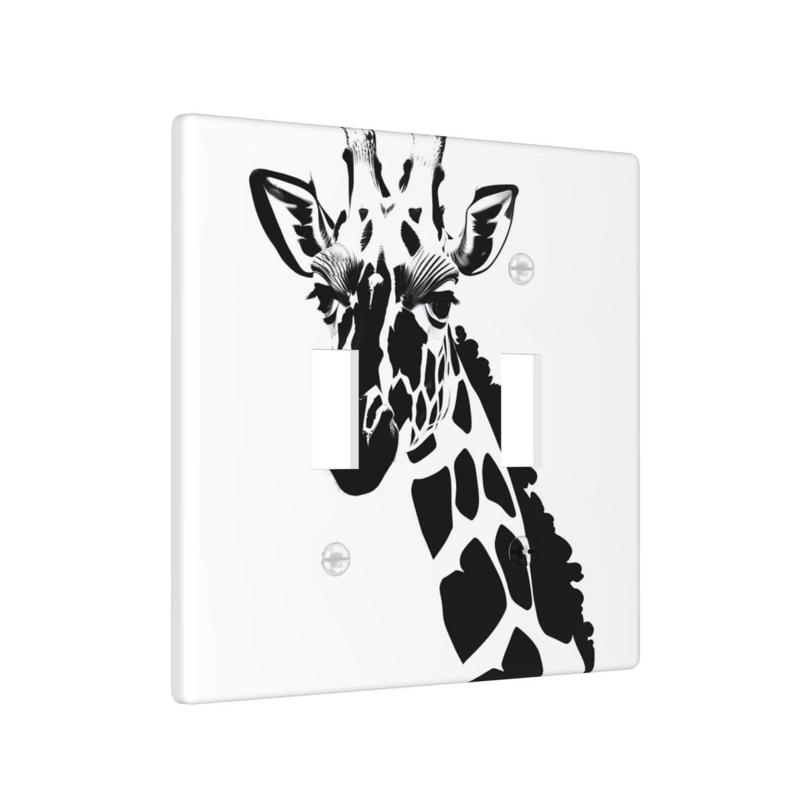 Black and white giraffe Durable Decorative Wall Plate Double Switch Cover - PC Material for Living Room, Kitchen, Bedroom