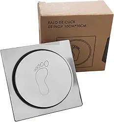 Ralo Click Inteligente Pop Up Oculto Invisivel 10 X 10 cm Quadrado Novo Aço Inox 304 Clique Cromado p/Banheiro Lavabo Casa Veda Cheiro e Inseto