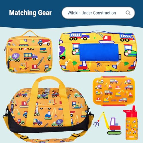 Image of Wildkin 12 Inch Backpack, Includes Insulated, Food-Safe Front Pocket and Side Mesh Water Bottle Pocket, Perfect for Preschool, Daycare, and Day Trips, Olive Kids Design - Under Construction