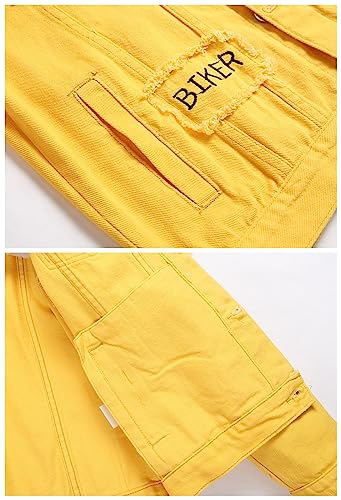 Image of LZLER Men's Denim Jackets Distressed Destroyed Classic Vintage Slim Fit Ripped Fashion Trendy Trucker Jean Jackets