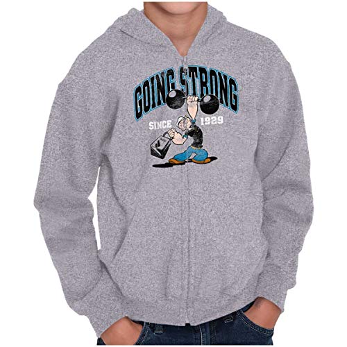 Going Strong Since 1929 Popeye Youth Zip Hoodie Boys Girls Sport Gray