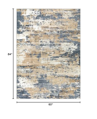 Area Rugs 5x7 Living Room: Large Soft Washable Rug Modern Abstract Anti-Skid Non-Shedding Carpet Indoor Floor Thin Carpets for Bedroom Dining Room Farmhouse Nursery Home Office Brown Blue