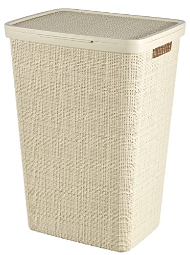 Curver Jute Woven Effect 70% Recycled Rectangular Laundry Hamper 58 Litres – Off White