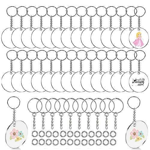 Set de 120 Pièces Porte-clés Avec Disques de Cercle, Acrylique 5cm, 40 Disques Transparents, 40 Anneaux de Saut, Pour DIY