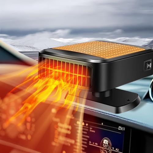 Car Heater 12V 200W Portable Heaters for Vehicle,2-in-1 Heating/Cooling Fan,Plug in Car Heater for Cigarette Lighter,360° Rotatable Defogger for Car Windshield for Car, RV, SUV (Orange)