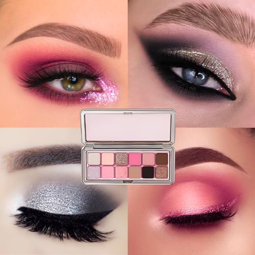 Pink Eyeshadow Palettes Silver Smoky, Black Gray Shimmer Eye Shadow Blush Palette, Cool Make-Up Gifts for Women Glitter Make up Set, Festival Eyeshadows 12 Colour, Long Lasting Highly Pigmented - Image 6