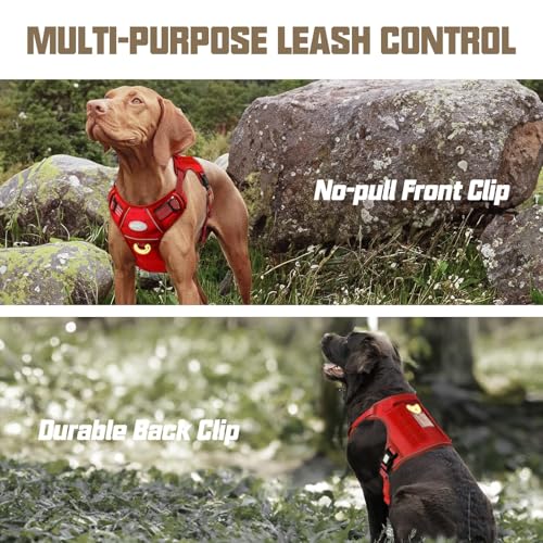 Image of AUROTH Tactical Dog Harness for Large Dogs No Pull Adjustable Pet Harness Reflective K9 Working Training Easy Control Pet Vest Military Service Dog Harnesses Red M