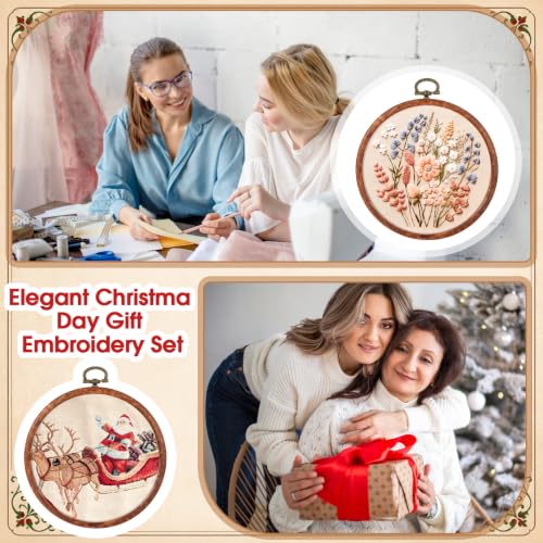 Image of Burbell 5.1 Inch 12 Pcs Pcs Spring Round Embroidery Hoops Frame | Circle Rubber Hoops Ring Display Cross Stitch Ornament Imitated Wood Frame Kits for Christmas in July Craft Sewing DIY Gifts