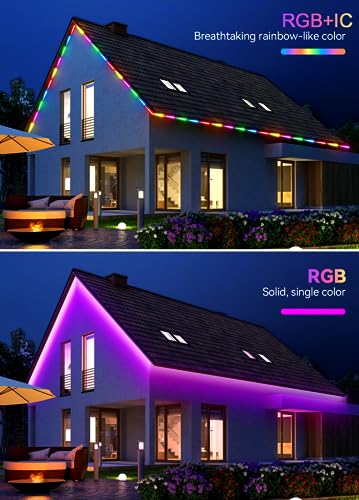 Image of RGB+IC LED Strip Lights Outdoor, 100FT Waterproof IP67 Smart LED Light Strip with App Control and RF Remote, Music Sync, Outside Rope Lights for Patio, Eaves, Party Decor