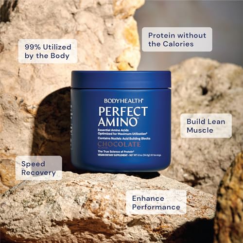 Image of BodyHealth PerfectAmino Powder - BCAA and EAA Powder for Pre and Post Workout - Amino Acid Energy Drink for Men and Women to Support Lean Muscle and Recovery - Chocolate - 30 Servings