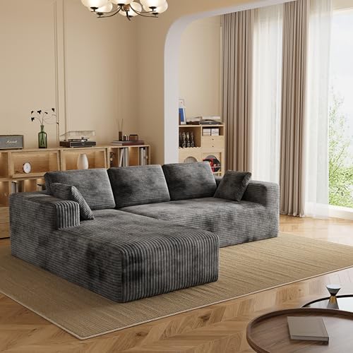 Image of 106 inch Corduroy Sectional Couch, Boneless L Shaped Couch with Deep Seat, Cloud Foam Sofa with Oversized Chaise, Sectional Sofa No Assembly Needed for Living Room