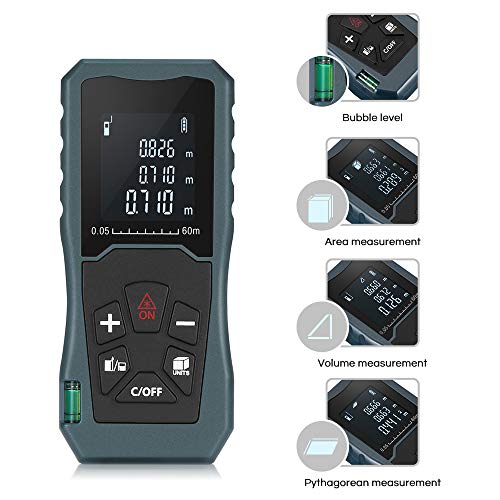 Digital Laser Distance Meter 197FT/ 60M,InLife Backlit LCD Laser Measure, Laser Measuring Device with Single-distance, Continuous, Area, Volume Measurement and Pythagorean Modes