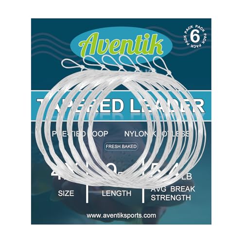 Aventik Fly Fishing Tapered Leader Pre-Tied Loop 9.0FT 6 Pack Tensile Strength- Abrasion Resistance- Low Memory Freshwater Saltwater (9.0FT-6pcs 7X)