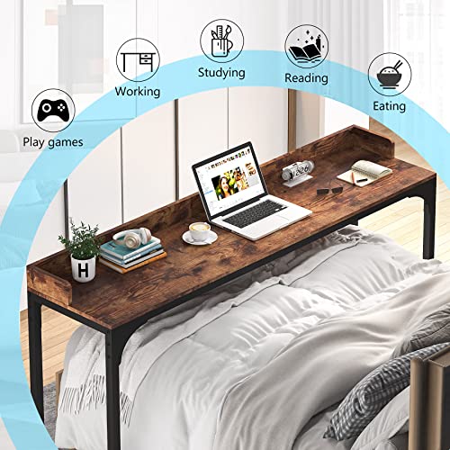 Tribesigns Overbed Table With Wheels, Queen Size Mobile Computer Desk Standing Workstation Laptop Cart, Over Bed Table With Heavy Duty Metal Leg (Brown+Black) #TOP4