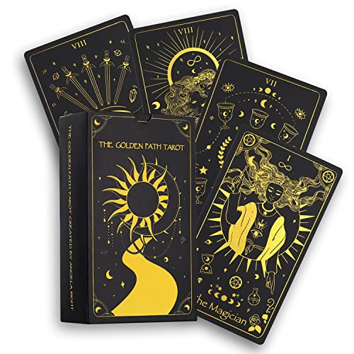 Azura Magic The Golden Path Tarot Deck Gold Foil Black Edition 78 Cards Full Deck with Downloadable Guidebook