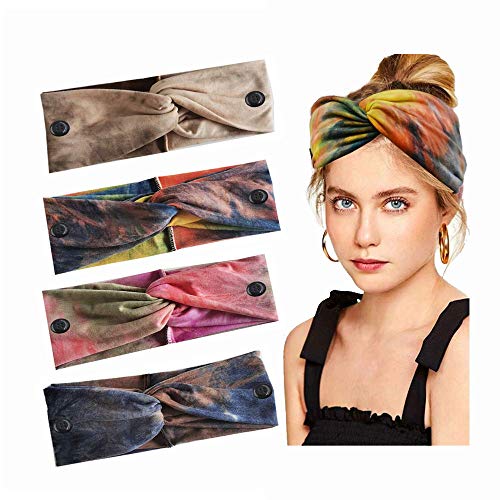 Spedol 4 Pack Women Headbands Boho Floral Style Elastic Hair Buttons for Mask (C03-Boho)