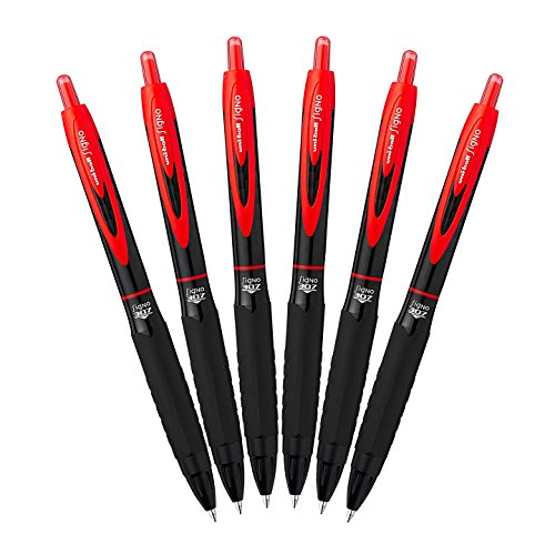 Uni-Ball 307 Retractable Gel Ink Pens Medium Point 0.7mm Pack of 6 Red Smudge Proof for All Day Smooth Writing Art & Craft for Kids and Adults