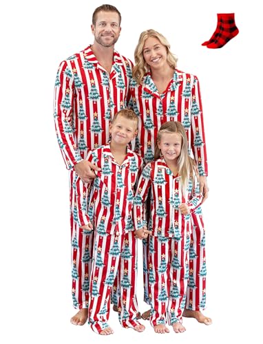 PATPAT Family Christmas Pajamas Matching Sets, Button-Down Pjs Includes Buffalo Plaid Socks Cozy Pajamas for Family
