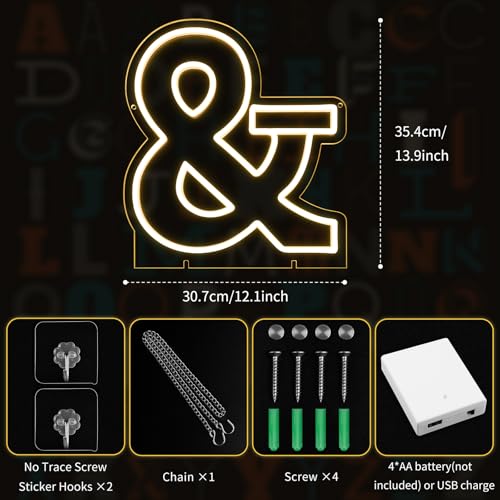 Image of Light Up Letters &, Led Marquee Letter Lights Neon Sign, 13.9 inch Height Decorative Lighted Alphabet Number, Battery /USB Powered Led Letters Lights for Wedding, Birthday, Party, Christmas or Home Decor