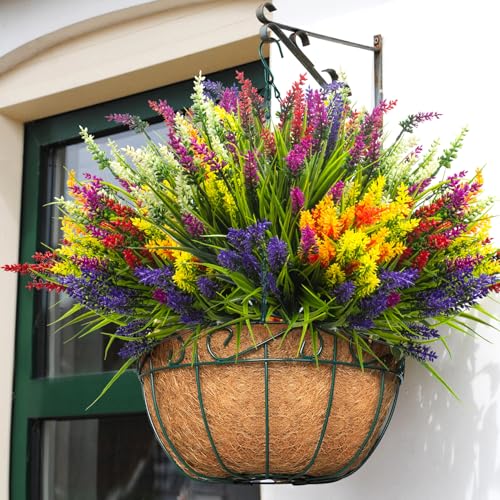 Image of Grunyia Artificial Lavender Plants with Mixed Color Flowers, 20 Bundles, Outdoor Decorative Grass