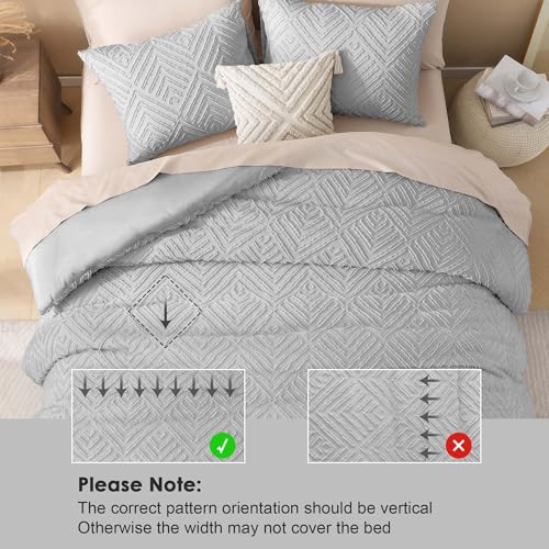 Image of Litanika Super King Plus Comforter Light Grey, 3 Pieces Tufted Boho Farmhouse Bedding Comforter Set, Lightweight Fluffy All Season Comforter Set (120x128In Comforter & 2 Pillowcases)