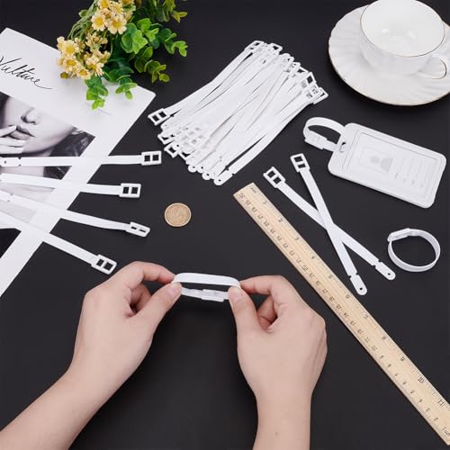FINGERINSPIRE 50 Pcs White Plastic Luggage Tag Strap with Secure Post and Notch Buckle PVC Suitcase Name Tag Holders Replacement Loop Belts Strap for Backpacks ID Card Travel Hanging Accessories3